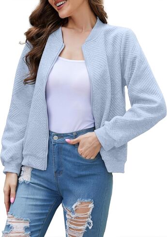 Womens Long Sleeve Zip Up Sweatshirts Jackets Full Zipper Lightweight Jacket Casual Loose Outwear Coat in Kuwait