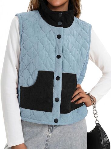 سترة منتفخة للنساء من Loemes موضة خريف 2024 وياقة واقفة بدون أكمام وأزرار سفلية معطف شتوي عصري ملابس خارجية in Kuwait