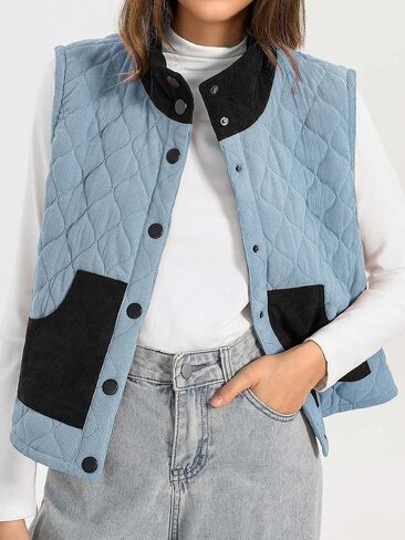 سترة منتفخة للنساء من Loemes موضة خريف 2024 وياقة واقفة بدون أكمام وأزرار سفلية معطف شتوي عصري ملابس خارجية in Kuwait