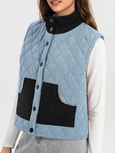 سترة منتفخة للنساء من Loemes موضة خريف 2024 وياقة واقفة بدون أكمام وأزرار سفلية معطف شتوي عصري ملابس خارجية in Kuwait