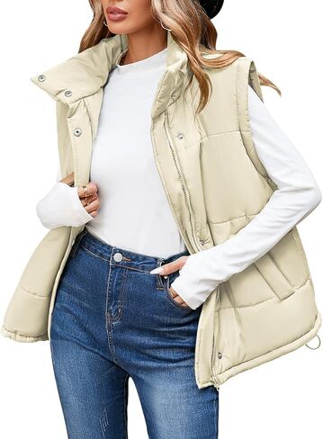 Pink Queen Womens Oversized Quilted Puffer Vest Casual Loose Sleeveless Stand Collar Zip Up Fall Winter Warm Outerwear Jacket in Kuwait