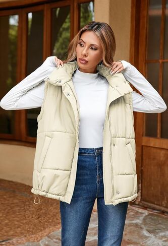 Pink Queen Womens Oversized Quilted Puffer Vest Casual Loose Sleeveless Stand Collar Zip Up Fall Winter Warm Outerwear Jacket in Kuwait