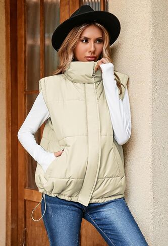 Pink Queen Womens Oversized Quilted Puffer Vest Casual Loose Sleeveless Stand Collar Zip Up Fall Winter Warm Outerwear Jacket in Kuwait
