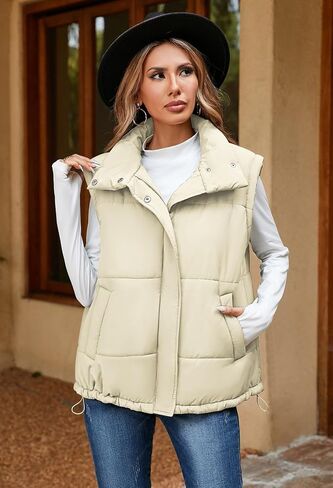 Pink Queen Womens Oversized Quilted Puffer Vest Casual Loose Sleeveless Stand Collar Zip Up Fall Winter Warm Outerwear Jacket in Kuwait