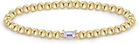 Birthstone Bracelet for Women Dainty 14K Gold Plated Stretchable Bead Ball Bracelet Hypoallergenic Waterproof Trendy Summer Bohemian Stackable Bracelet Gift for Birthday in Saudi Arabia
