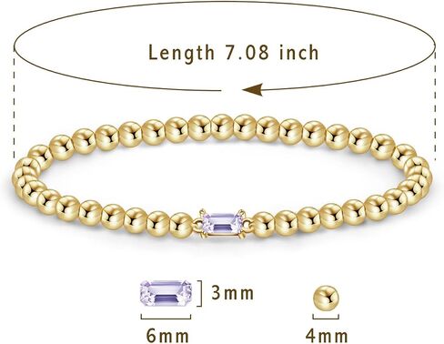 Birthstone Bracelet for Women Dainty 14K Gold Plated Stretchable Bead Ball Bracelet Hypoallergenic Waterproof Trendy Summer Bohemian Stackable Bracelet Gift for Birthday in Saudi Arabia