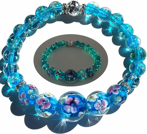 ARTSY Crafts Lily Garden Glow in the Dark Firefly Bead الأساور القلائد، مصنوعة يدويًا في الولايات المتحدة الأمريكية Murano Firefly Glass Jewelry، زهرة مضيئة الخرز حورية البحر كريستال سوار الإسورة in Kuwait