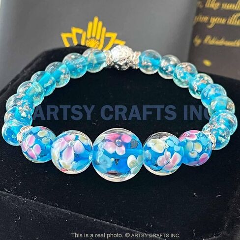 ARTSY Crafts Lily Garden Glow in the Dark Firefly Bead الأساور القلائد، مصنوعة يدويًا في الولايات المتحدة الأمريكية Murano Firefly Glass Jewelry، زهرة مضيئة الخرز حورية البحر كريستال سوار الإسورة in Kuwait