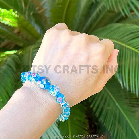 ARTSY Crafts Lily Garden Glow in the Dark Firefly Bead الأساور القلائد، مصنوعة يدويًا في الولايات المتحدة الأمريكية Murano Firefly Glass Jewelry، زهرة مضيئة الخرز حورية البحر كريستال سوار الإسورة in Kuwait