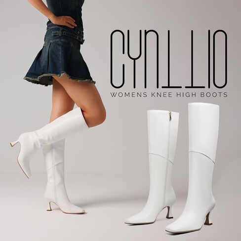 CYNLLIO Knee High Boots Women Square Toe Kitten High Heel Tall Boots Fashion Side Zipper Stiletto Heel Long Boots in Saudi Arabia