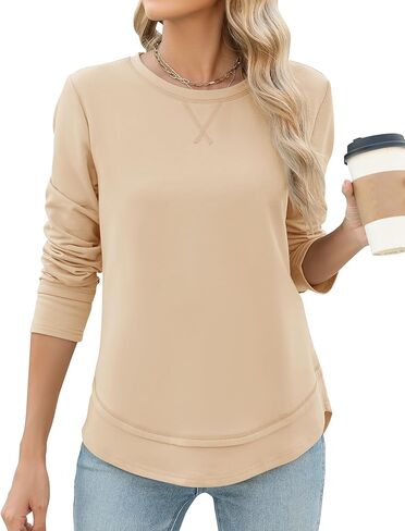 LOMON Crewneck بلوزات المرأة لينة كم طويل البلوز القمم بلوزات المرأة خفيفة الوزن فضفاضة تناسب in Kuwait