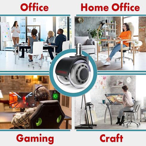 SEDDOX Office Chair Wheels Replacement Set of 5 - Dual 2 Inch Soft Chair Casters for Hardwood Vinyl Tile - Heavy Duty & Safe for All Floors - Fits 98% of Computer Gaming & Office Chairs - Black in Saudi Arabia