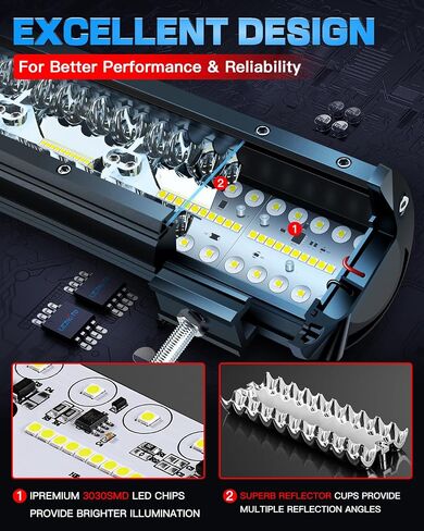 20 Inch LED Light Bar and 2PCS 4 Inch LED Pod Lights with Switch 16AWG 3 Leads Wiring Harness Triple Row Spot Flood Combo Off Road Light LED Bar Light for Pickup Je-ep Truck Tractor UTV Boat in Kuwait