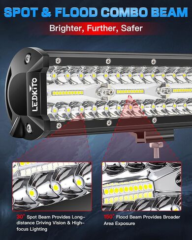 20 Inch LED Light Bar and 2PCS 4 Inch LED Pod Lights with Switch 16AWG 3 Leads Wiring Harness Triple Row Spot Flood Combo Off Road Light LED Bar Light for Pickup Je-ep Truck Tractor UTV Boat in Kuwait