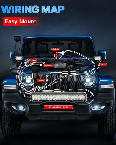 20 Inch LED Light Bar and 2PCS 4 Inch LED Pod Lights with Switch 16AWG 3 Leads Wiring Harness Triple Row Spot Flood Combo Off Road Light LED Bar Light for Pickup Je-ep Truck Tractor UTV Boat in Kuwait