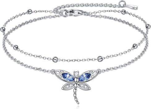 TIGER RIDER Dragonfly Anklet Sterling Silver Dragonfly Gifts Jewelry for Women with Crystal Birthday Anniversary in Kuwait