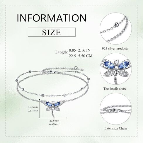 TIGER RIDER Dragonfly Anklet Sterling Silver Dragonfly Gifts Jewelry for Women with Crystal Birthday Anniversary in Kuwait