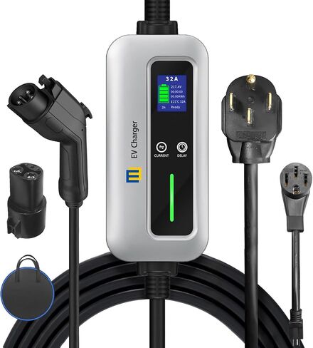 شاحن MW المستوى 2 EV شاحن محمول EV لشحن المركبات الكهربائية، شاحن EV المستوى 1 مع كابل 5 أمتار، محطة شحن EV المنزلية Nema 14-50 Plug، J1772 محول شاحن 100V-240V 32Amp in Kuwait