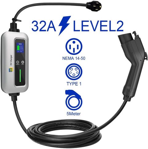 شاحن MW المستوى 2 EV شاحن محمول EV لشحن المركبات الكهربائية، شاحن EV المستوى 1 مع كابل 5 أمتار، محطة شحن EV المنزلية Nema 14-50 Plug، J1772 محول شاحن 100V-240V 32Amp in Kuwait