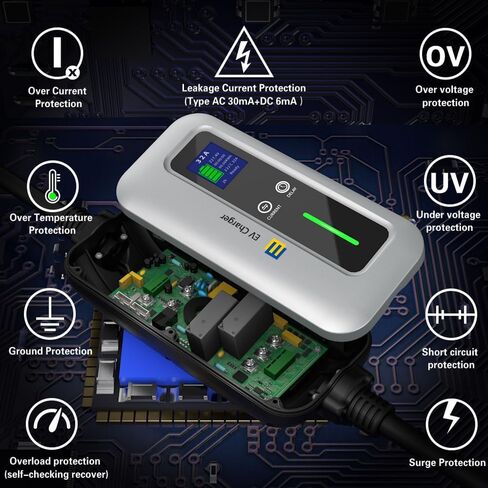 شاحن MW المستوى 2 EV شاحن محمول EV لشحن المركبات الكهربائية، شاحن EV المستوى 1 مع كابل 5 أمتار، محطة شحن EV المنزلية Nema 14-50 Plug، J1772 محول شاحن 100V-240V 32Amp in Kuwait