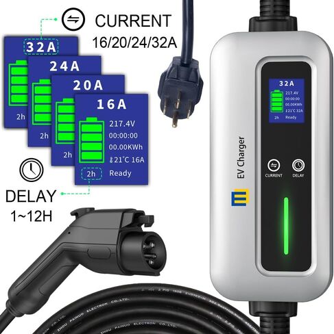 شاحن MW المستوى 2 EV شاحن محمول EV لشحن المركبات الكهربائية، شاحن EV المستوى 1 مع كابل 5 أمتار، محطة شحن EV المنزلية Nema 14-50 Plug، J1772 محول شاحن 100V-240V 32Amp in Kuwait