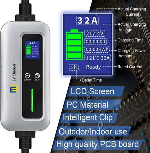 شاحن MW المستوى 2 EV شاحن محمول EV لشحن المركبات الكهربائية، شاحن EV المستوى 1 مع كابل 5 أمتار، محطة شحن EV المنزلية Nema 14-50 Plug، J1772 محول شاحن 100V-240V 32Amp in Kuwait