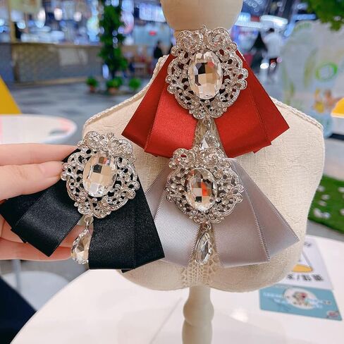 Ribbon Bow Brooch Rhinestone Pre-Tied Bow tie for Women Men Bowknot Neck Tie Wedding Party Christmas Gifts Ceremony in Saudi Arabia