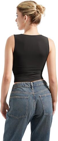 SUUKSESS Women Double Lined Square Neck Crop Tank Top Sleeveless Basic Y2k Tops in Saudi Arabia