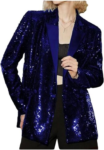 Women's Double Breasted Sequins Blazer Notch Lapel Loose Style Jacket with Long Sleeves Prom Coat in Saudi Arabia