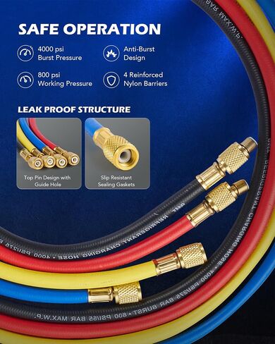 Orion Motor Tech R1234yf AC Diagnostic Manifold Gauge Set for Refrigerant Charging, 4 Way HVAC Gauges with Hoses for R1234yf R404a R134a, AC Line Repair Tool Quick Couplers & Self Sealing Can Tap in Saudi Arabia