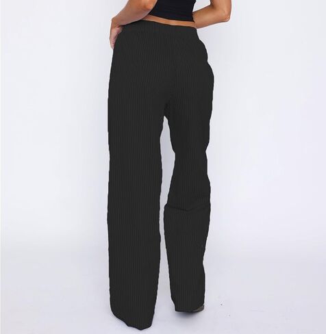 RUEWEY نساء Y2K مخطط واسع الساق بنطلون طويل وواسع مرونة الخصر فضفاضة تناسب مستقيم الساق بنطلون الخروج السراويل الشارع الشهير in Kuwait