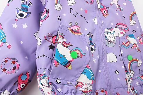 سترة واقية خفيفة الوزن بغطاء للرأس للفتيات الصغيرات من DDSOL - سترة بسحاب بطباعة كرتونية وحيد القرن والبومة للربيع/الخريف (الأعمار 2-8) in Kuwait