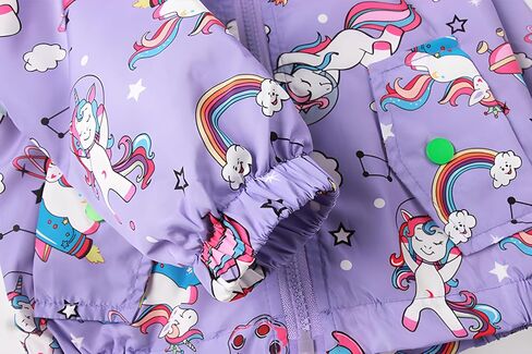 سترة واقية خفيفة الوزن بغطاء للرأس للفتيات الصغيرات من DDSOL - سترة بسحاب بطباعة كرتونية وحيد القرن والبومة للربيع/الخريف (الأعمار 2-8) in Kuwait