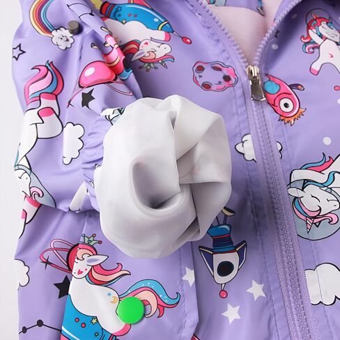 سترة واقية خفيفة الوزن بغطاء للرأس للفتيات الصغيرات من DDSOL - سترة بسحاب بطباعة كرتونية وحيد القرن والبومة للربيع/الخريف (الأعمار 2-8) in Kuwait