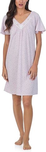 Carole Hochman Pajamas for Women Summer Floral Cotton Knit Lightweight 36" Flutter Sleeve Short Nightgown in Saudi Arabia