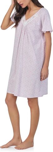 Carole Hochman Pajamas for Women Summer Floral Cotton Knit Lightweight 36" Flutter Sleeve Short Nightgown in Saudi Arabia