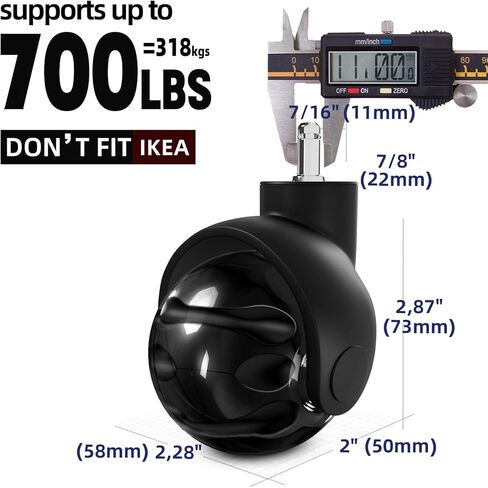 مجموعة عجلات عجلات كرسي المكتب مكونة من 5 قطع - بديلة لسجادة كراسي المكتب آمنة لجميع الأرضيات بما في ذلك الخشب الصلب - استبدال المطاط 2 بوصة - ناعمة وصامتة - حجم عالمي (11 × 22 مم) - أسود in Kuwait