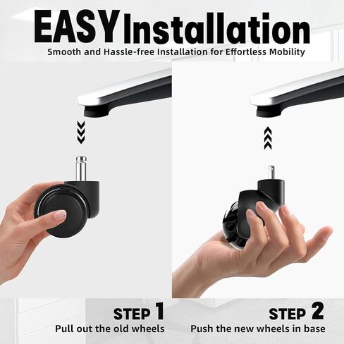 مجموعة عجلات عجلات كرسي المكتب مكونة من 5 قطع - بديلة لسجادة كراسي المكتب آمنة لجميع الأرضيات بما في ذلك الخشب الصلب - استبدال المطاط 2 بوصة - ناعمة وصامتة - حجم عالمي (11 × 22 مم) - أسود in Kuwait