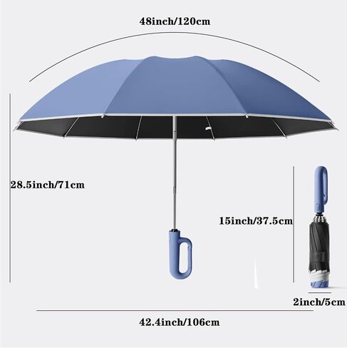 Inverted Automatic Umbrella with Carabiner Handle well built Large Strong windproof Umbrella with reflective strip design easy folded down and compact umbrella for Men Women in Saudi Arabia