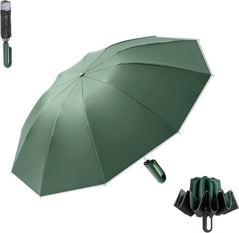 Inverted Automatic Umbrella with Carabiner Handle well built Large Strong windproof Umbrella with reflective strip design easy folded down and compact umbrella for Men Women in Saudi Arabia