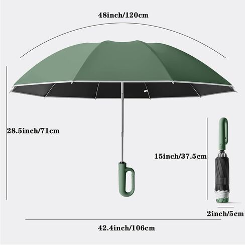 Inverted Automatic Umbrella with Carabiner Handle well built Large Strong windproof Umbrella with reflective strip design easy folded down and compact umbrella for Men Women in Saudi Arabia