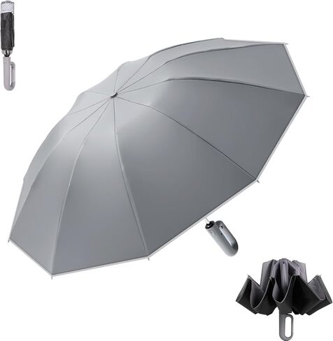 Inverted Automatic Umbrella with Carabiner Handle well built Large Strong windproof Umbrella with reflective strip design easy folded down and compact umbrella for Men Women in Saudi Arabia