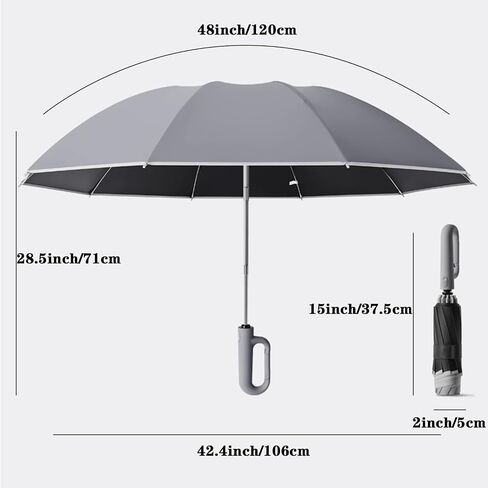 Inverted Automatic Umbrella with Carabiner Handle well built Large Strong windproof Umbrella with reflective strip design easy folded down and compact umbrella for Men Women in Saudi Arabia