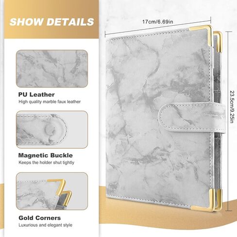 Onlyesh A6 Binder, Marble Budget Binder, Refillable 6 Ring Mini Binder for A6 Filler Paper, Leather Binder Cover with Magnetic Buckle Closure, Black in Saudi Arabia