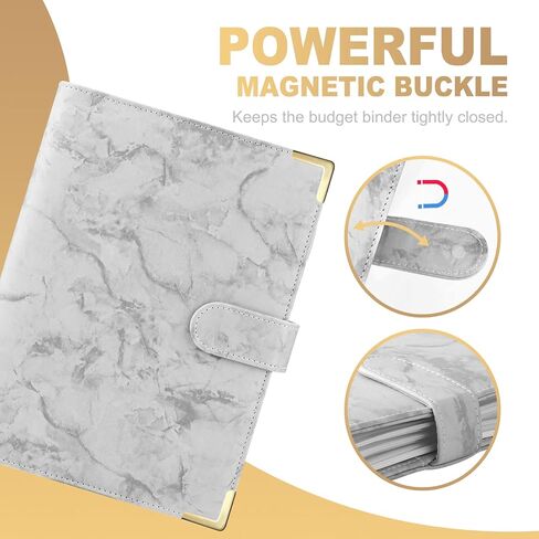 Onlyesh A6 Binder, Marble Budget Binder, Refillable 6 Ring Mini Binder for A6 Filler Paper, Leather Binder Cover with Magnetic Buckle Closure, Black in Saudi Arabia