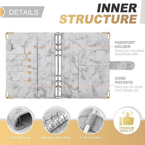 Onlyesh A6 Binder, Marble Budget Binder, Refillable 6 Ring Mini Binder for A6 Filler Paper, Leather Binder Cover with Magnetic Buckle Closure, Black in Saudi Arabia
