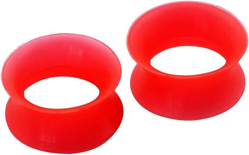 Pair 00G (10MM) RED SILICONE EARSKIN TUNNELS Double Flare Gauges Super Ultra Thin Soft Flexible Flesh Plugs (2pcs) in Saudi Arabia