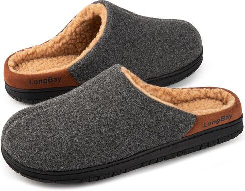 LongBay Men's Fuzzy Sherpa Lined Slippers Warm Memory Foam Non-slip Slippers Slip-on House Shoes for Indoor Outdoor in Saudi Arabia