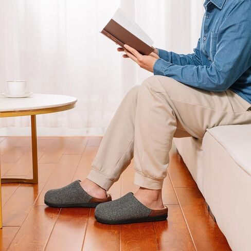 LongBay Men's Fuzzy Sherpa Lined Slippers Warm Memory Foam Non-slip Slippers Slip-on House Shoes for Indoor Outdoor in Saudi Arabia