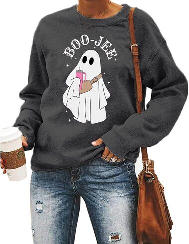 FCHICH هالوين شبح البلوز المرأة بو جي قميص مخيف شبح سترة الخريف عادية كم طويل Crewneck البلوز القمم in Kuwait